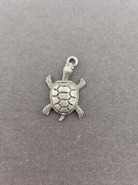 Silver Tone Turtle Pendant Charm Simple Minimalist Nature Lake Life Cabincore